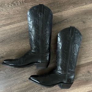 Dan Post Black Leather Cowboy Boots Size 6.5